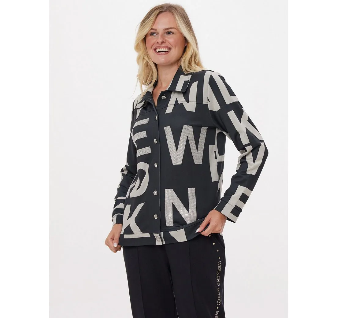 MONACO BLUE WEEKEND Jackenblazer Hemdjacke Figurumspielend mit Alloverdruck Buchstaben