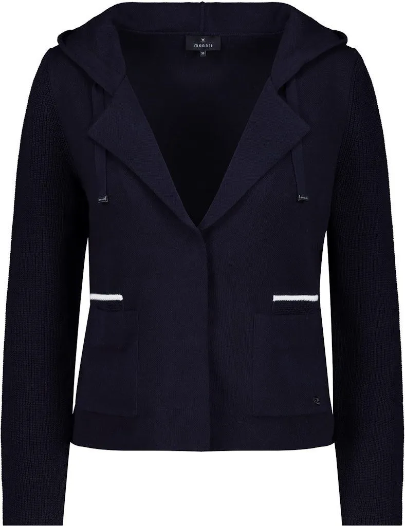 MONARI Blusenblazer Dunkelblau Blazer mit Strickärmeln und Kapuze