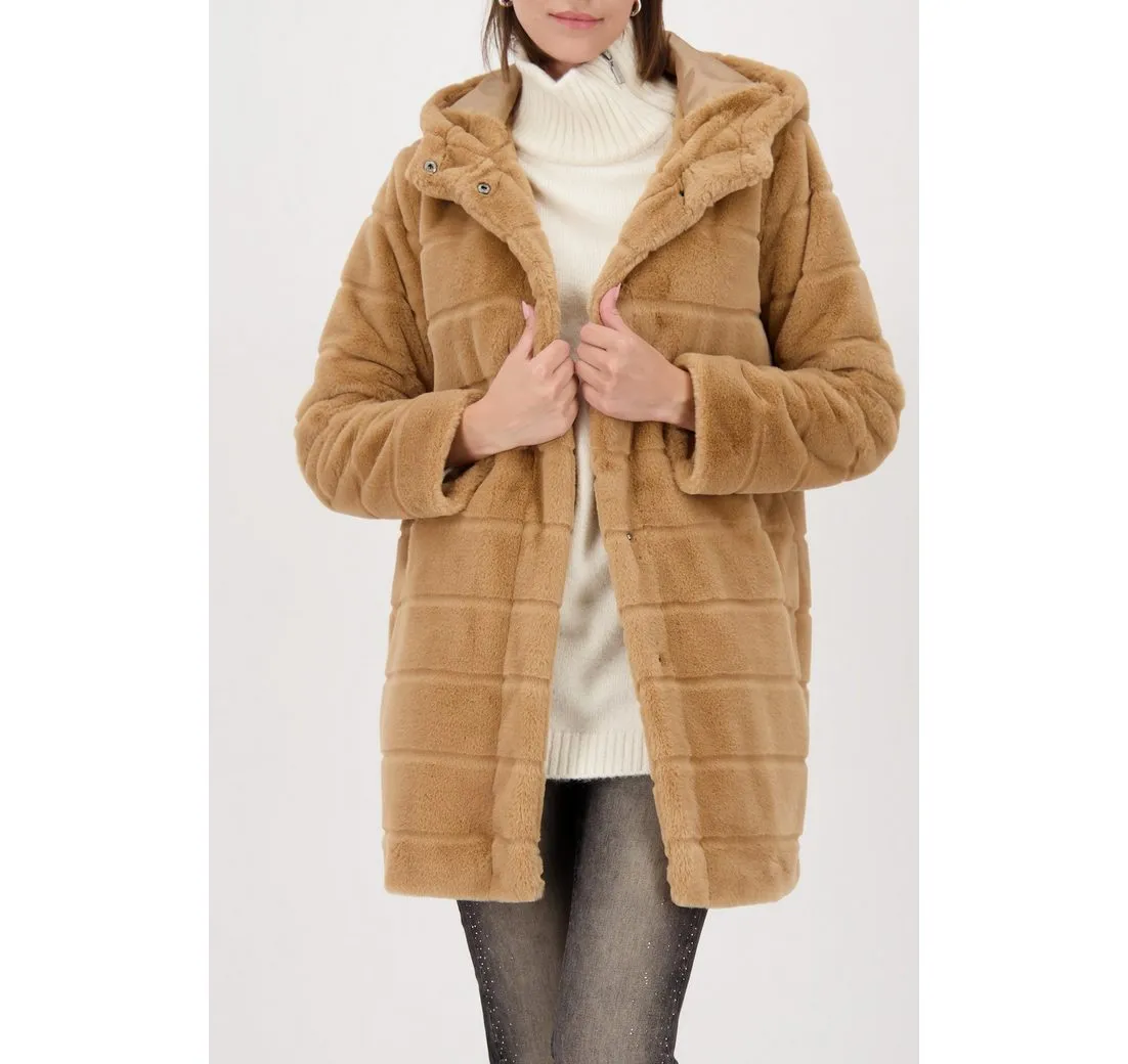 MONARI Fellimitatmantel Regular fit mit Rundhalsausschnitt und Kapuze