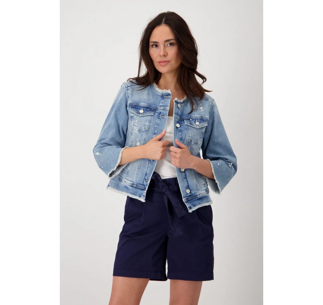 MONARI Jeansblazer mit Destroyedeffekten und Glitzernieten