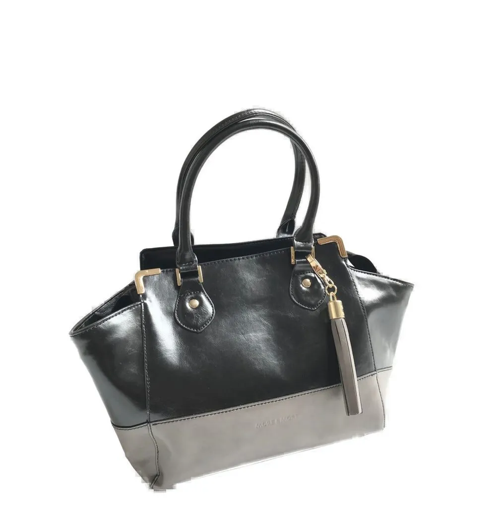 MORE&MORE Handtasche Damen Schultertasche Kunstleder Schwarz Grau 50241-9095