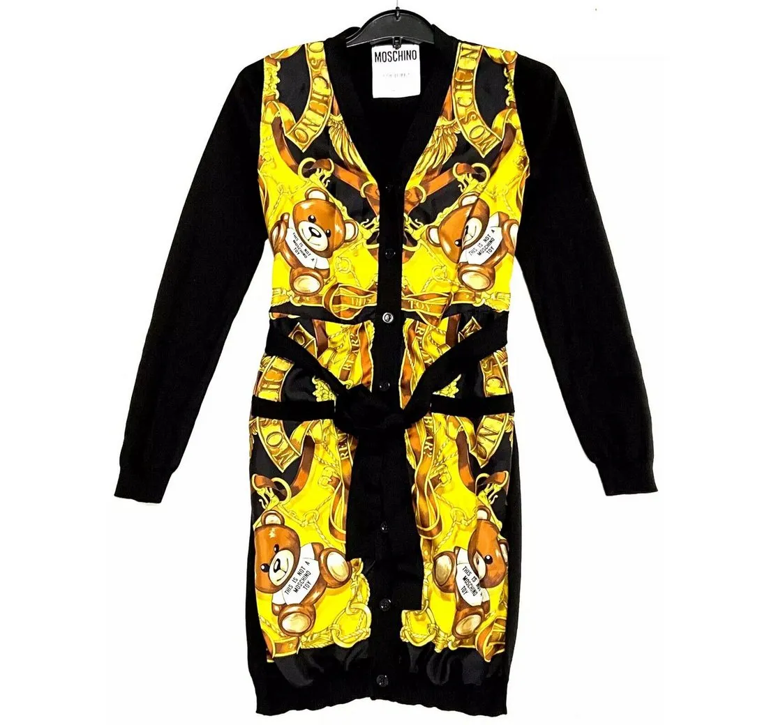 MOSCHINO Midikleid MOSCHINO COUTURE ! WOMAN TEDDY PRINT LONGSLEEVE SILK DRESS. mit allover Druck