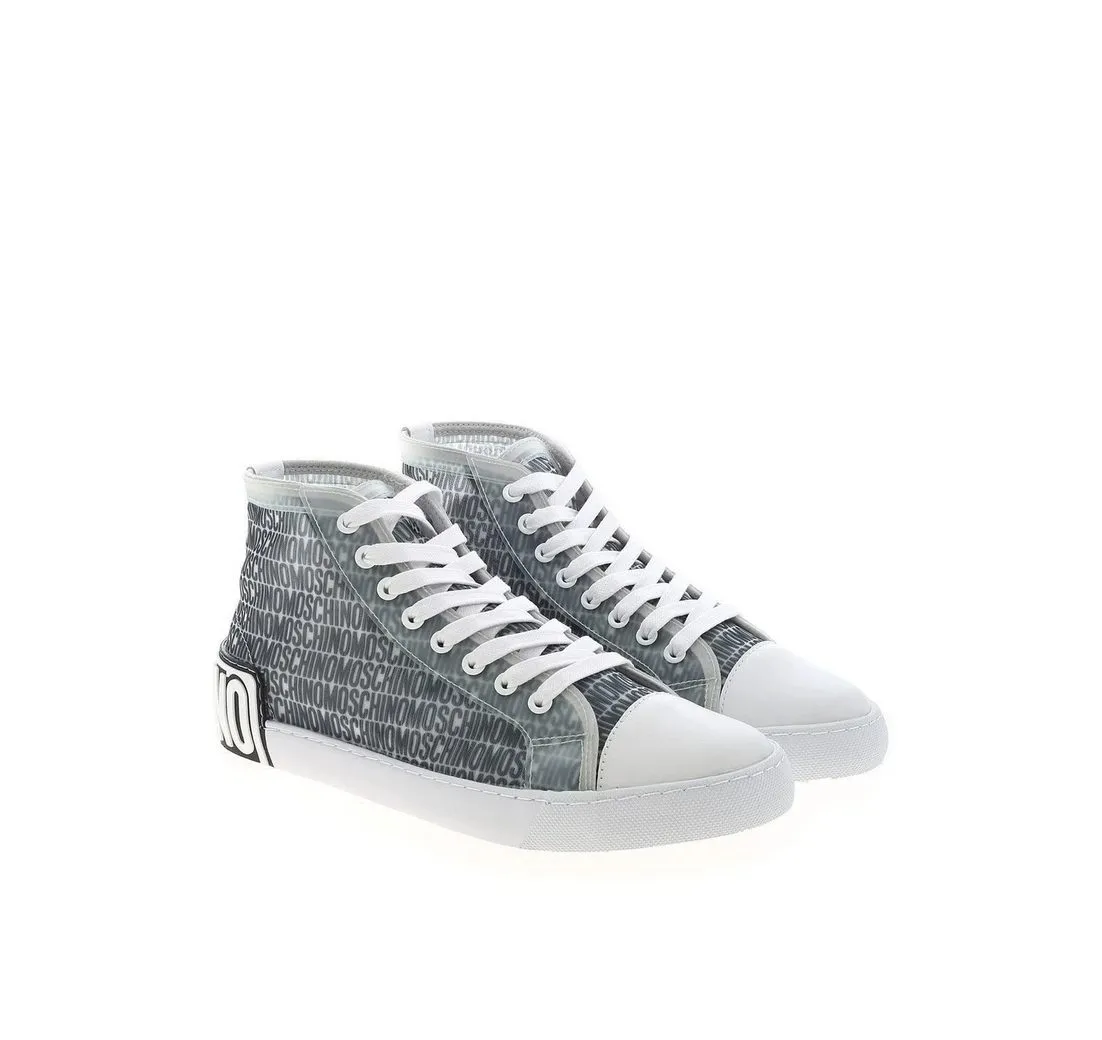 MOSCHINO MOSCHINO HERREN VULCA25 RETE ST. LOST&FOUND ALLOVER LOGO. HIGH TOP Sneaker Logoschriftzug