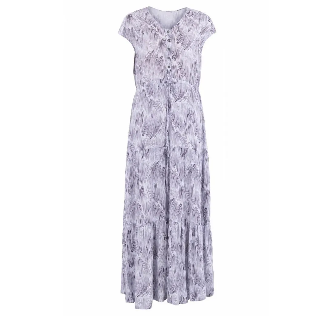 MOSCOW DESIGN Blusenkleid Lianna Dress gemustertes Kleid in Hellgrau mit Bindekordel und Blauem Muster