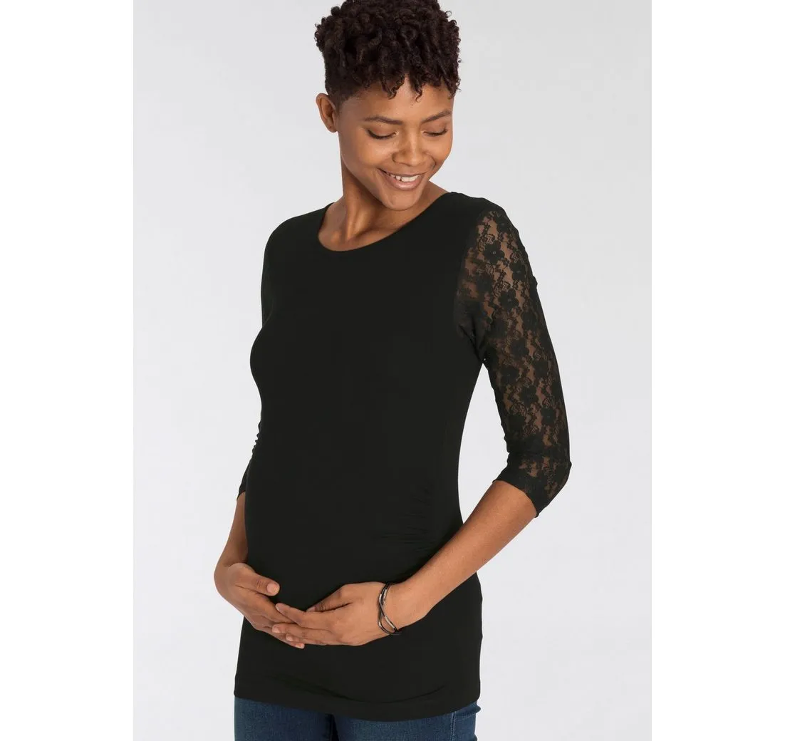 NEUN MONATE Umstandsshirt, Für Schwangerschaft und Stillzeit figurbetonter Schnitt, hüftlange Passform, Rundhalsausschnitt