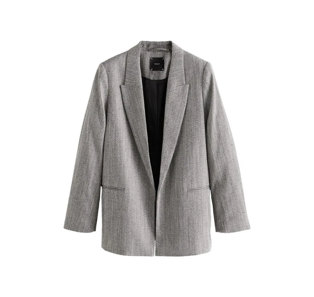 NEXT Jackenblazer Blazer mit Fischgrätmuster und Raffärmeln (1-tlg)