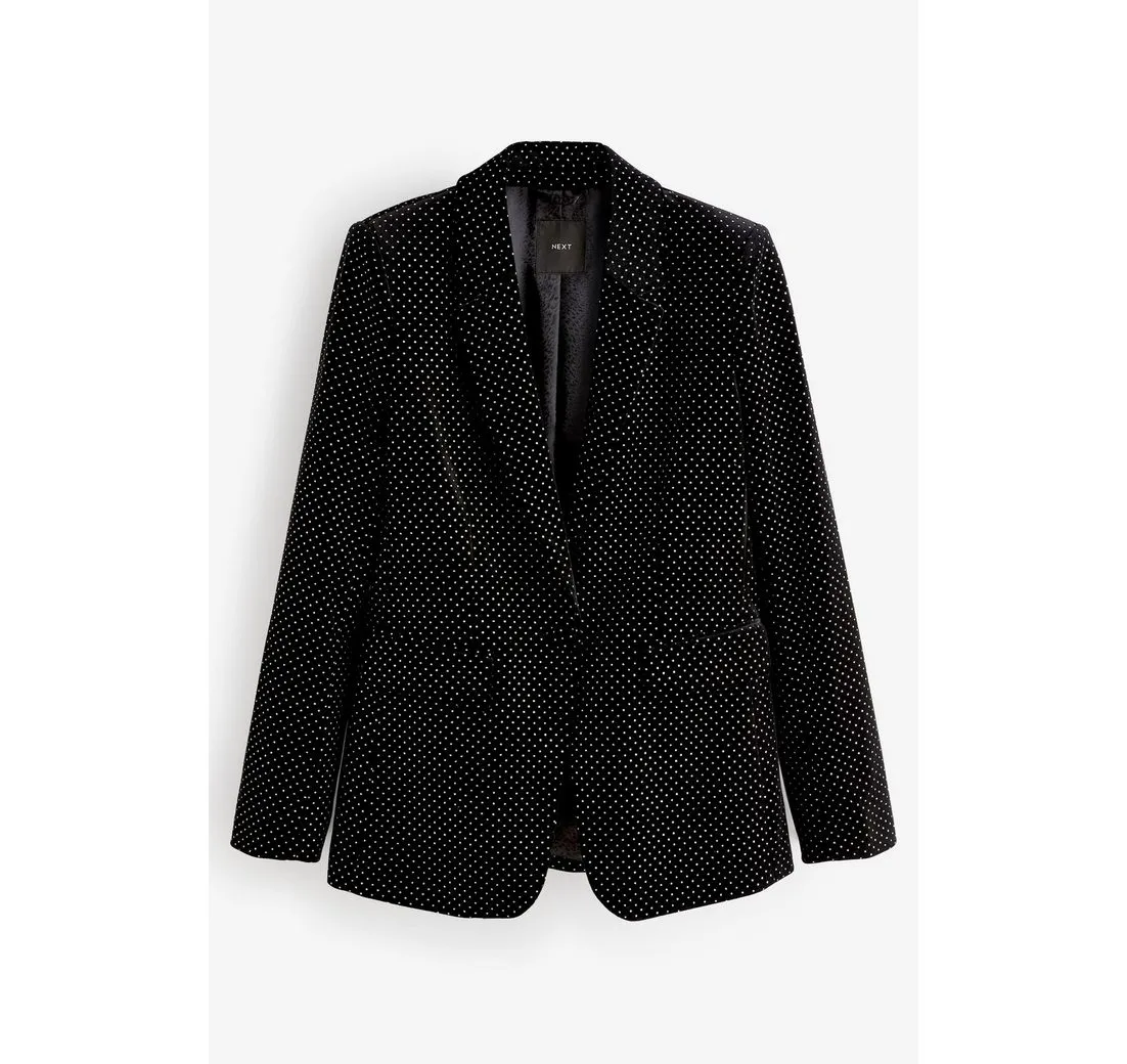 NEXT Jackenblazer Einreihiger Blazer mit Samtverzierung, Kurzgröße (1-tlg)