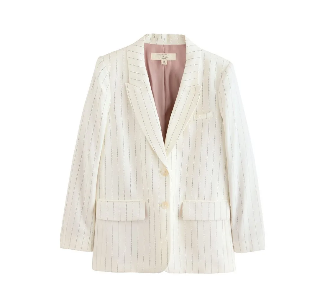 NEXT Jackenblazer Einreihiger gestreifter Blazer mit Leinen (1-tlg)