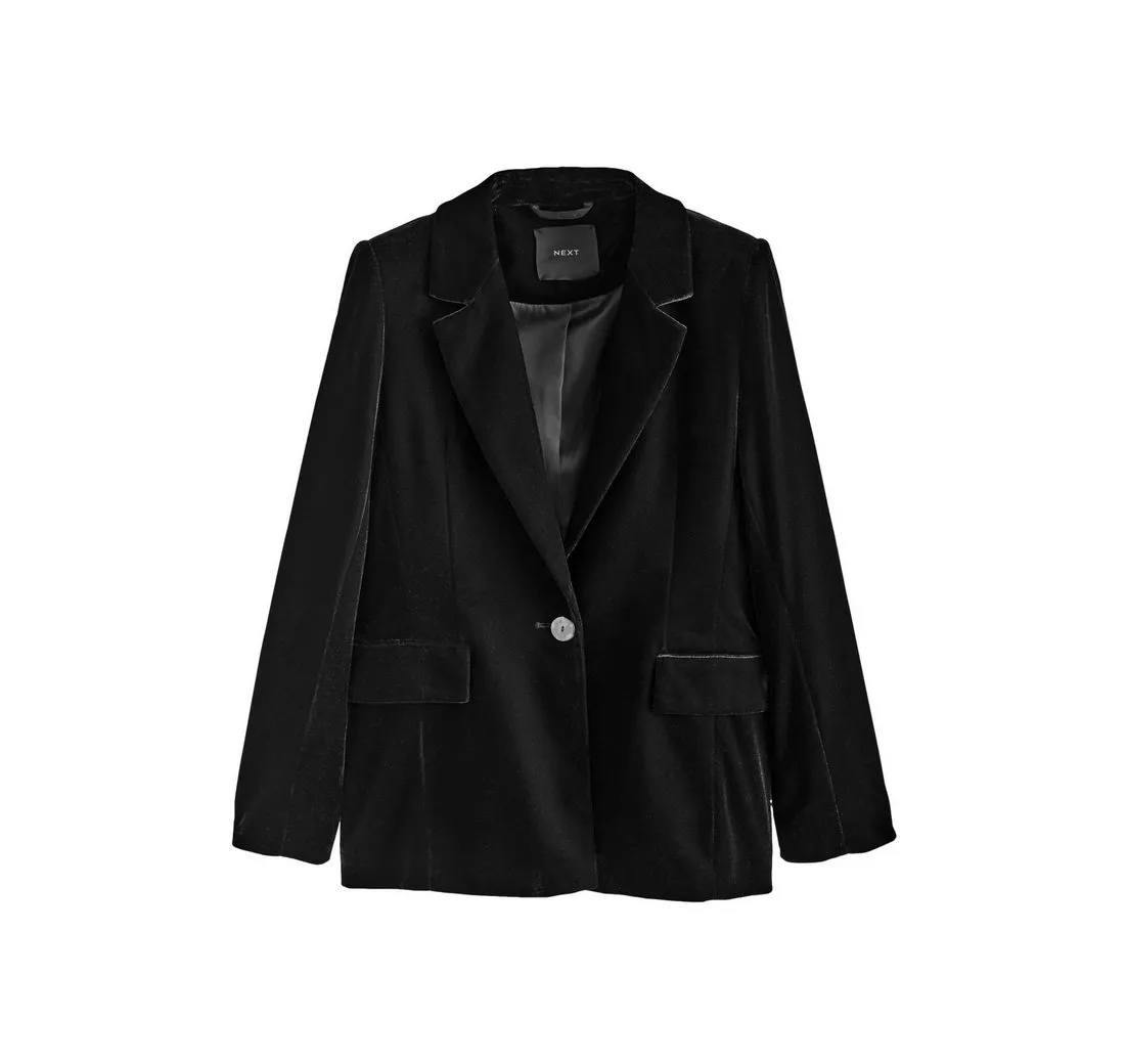 NEXT Jackenblazer Einreihiger Tailored Fit Samtblazer, Kurzgröße (1-tlg)
