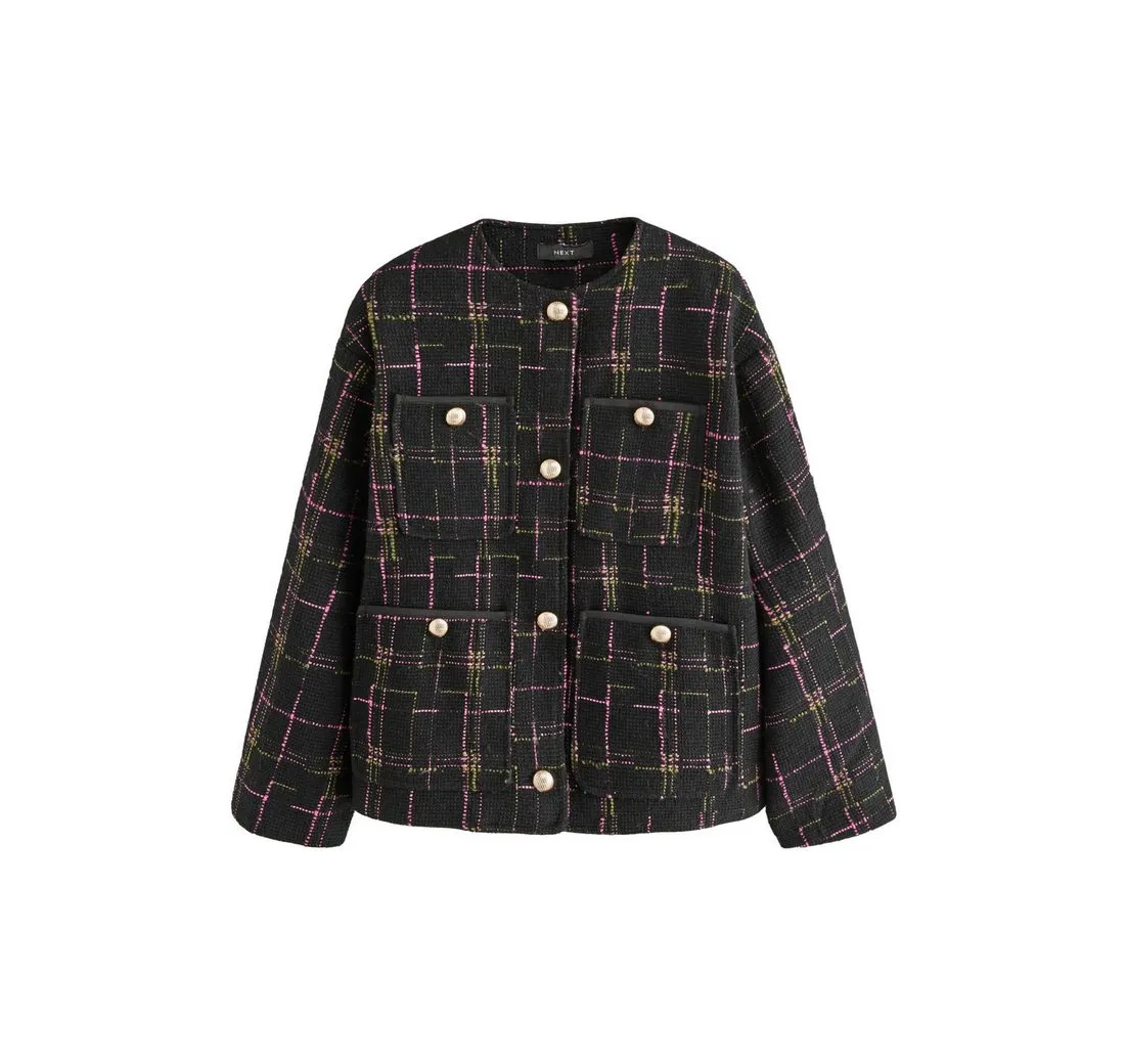 NEXT Jackenblazer Karierte Jacke ohne Kragen (1-tlg)