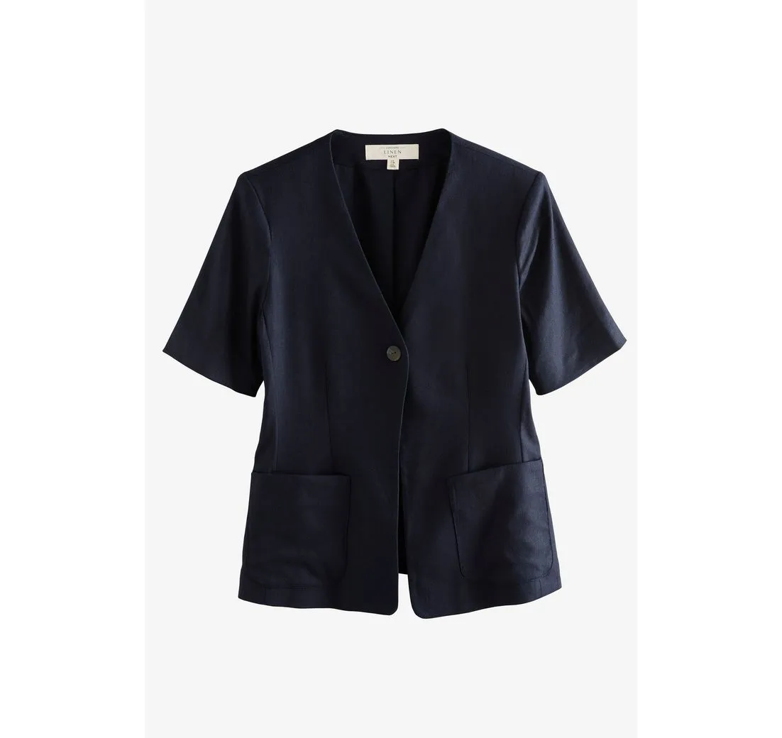 NEXT Jackenblazer Kurzarm-Jacke mit Leinenanteil, Kurzgröße (1-tlg)