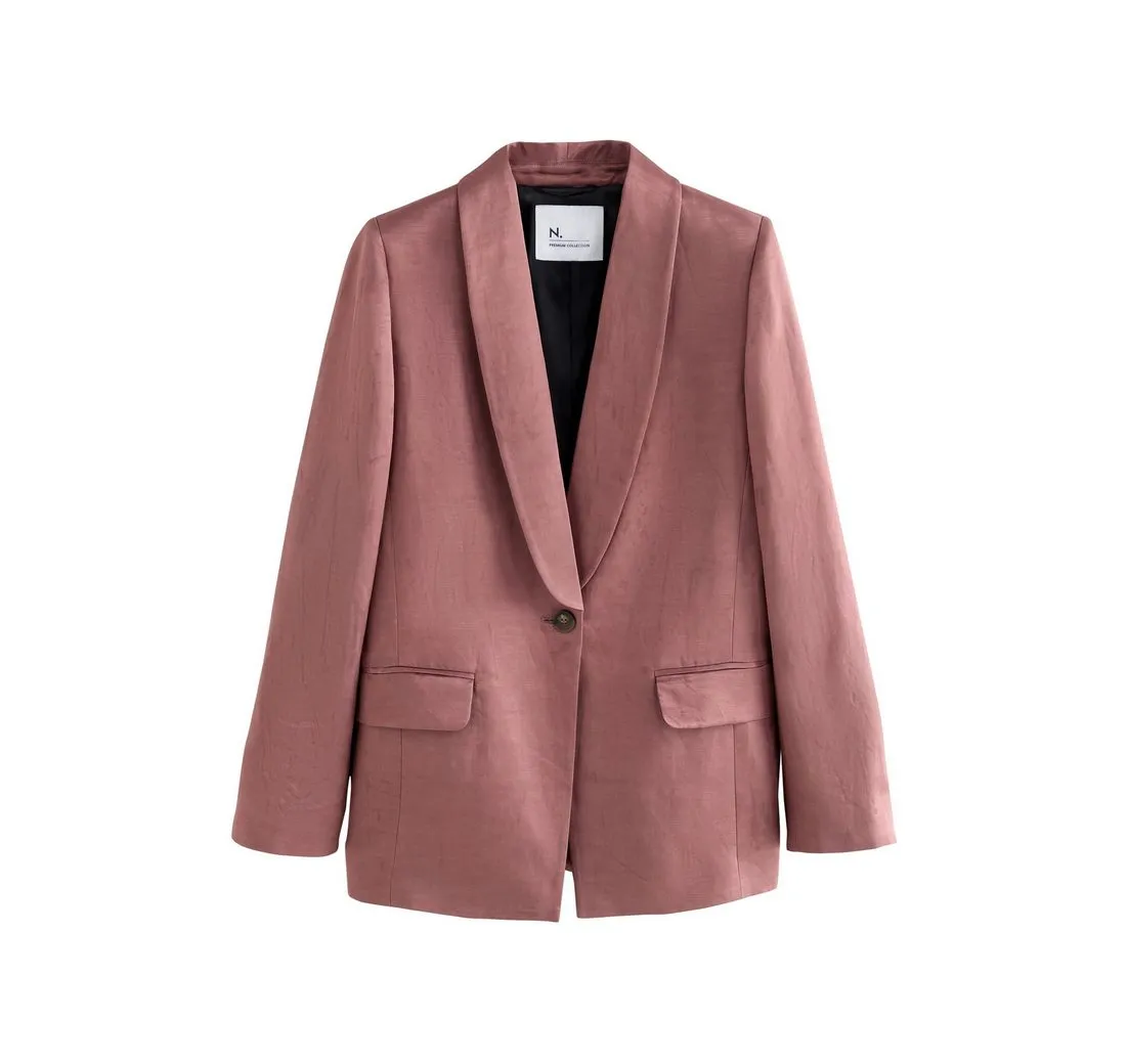 NEXT Jackenblazer Premium Einreihiger Satin-Blazer mit Leinen (1-tlg)