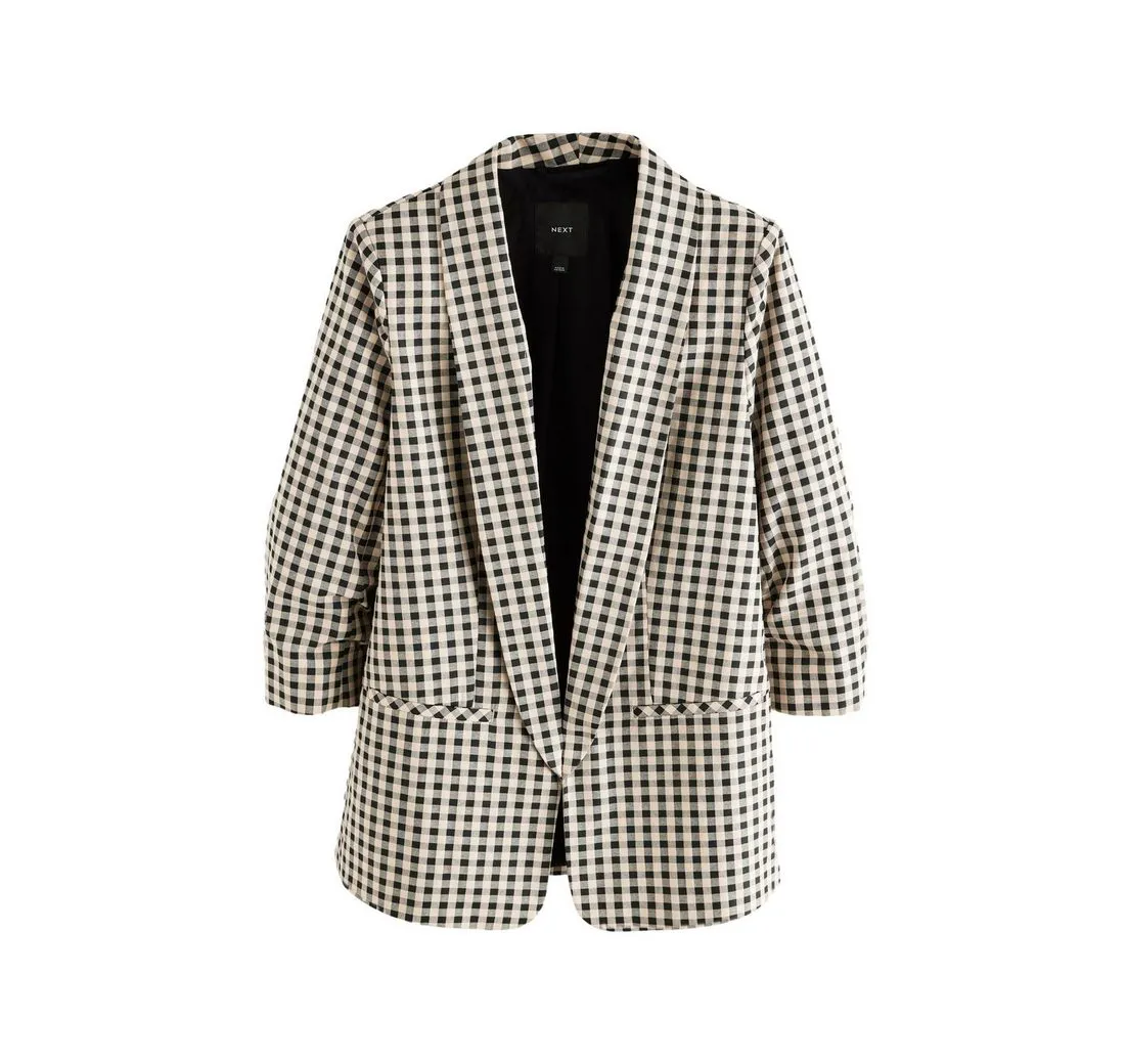 NEXT Jackenblazer Relaxed Fit Blazer mit Raffärmeln und Vichykaros (1-tlg)