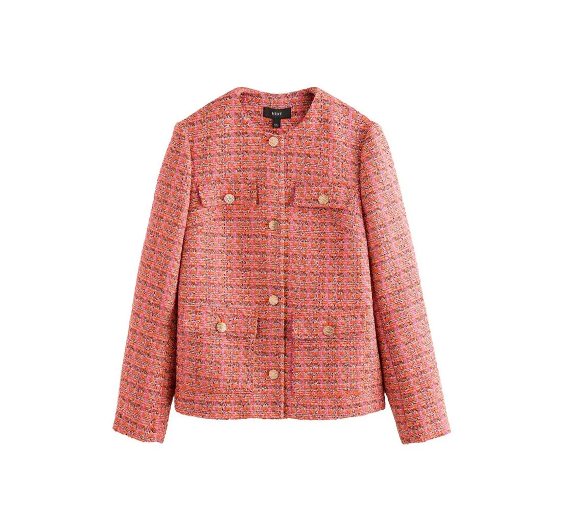 NEXT Jackenblazer Strukturierte Bouclé-Jacke ohne Kragen (1-tlg)