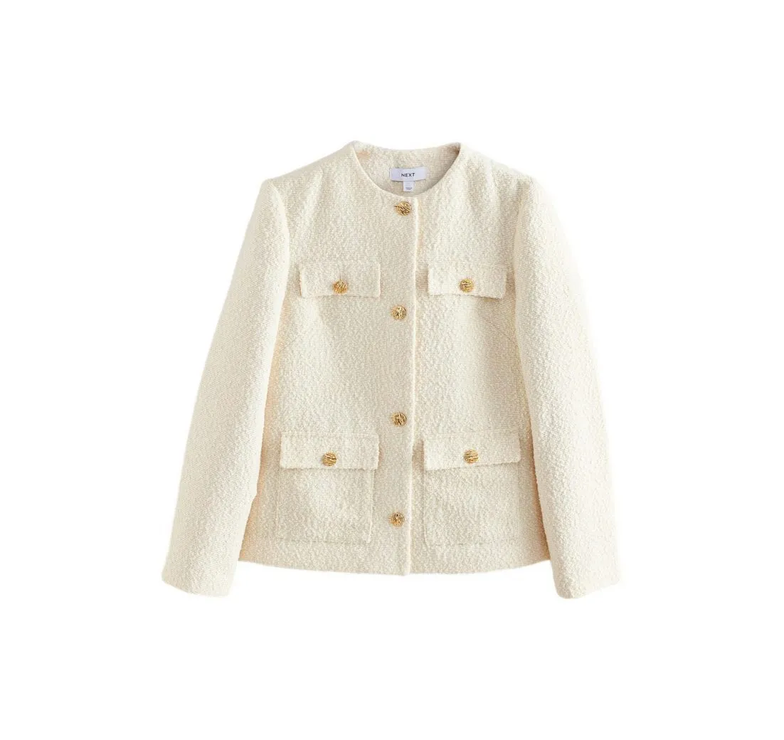 NEXT Jackenblazer Strukturierte Bouclé-Jacke ohne Kragen (1-tlg)