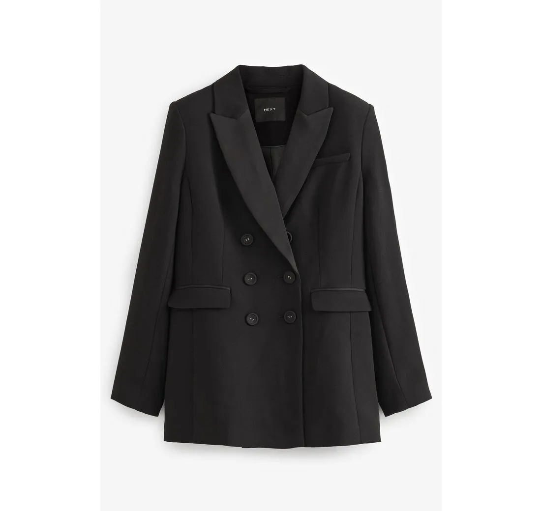 NEXT Jackenblazer Zweireihige Smokingjacke aus Crêpe – Kurzgröße (1-tlg)
