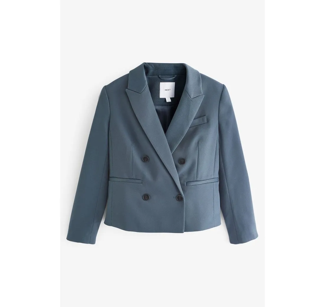 NEXT Jackenblazer Zweireihiger Twill-Blazer Tailored Fit – Kurzgröße (1-tlg)