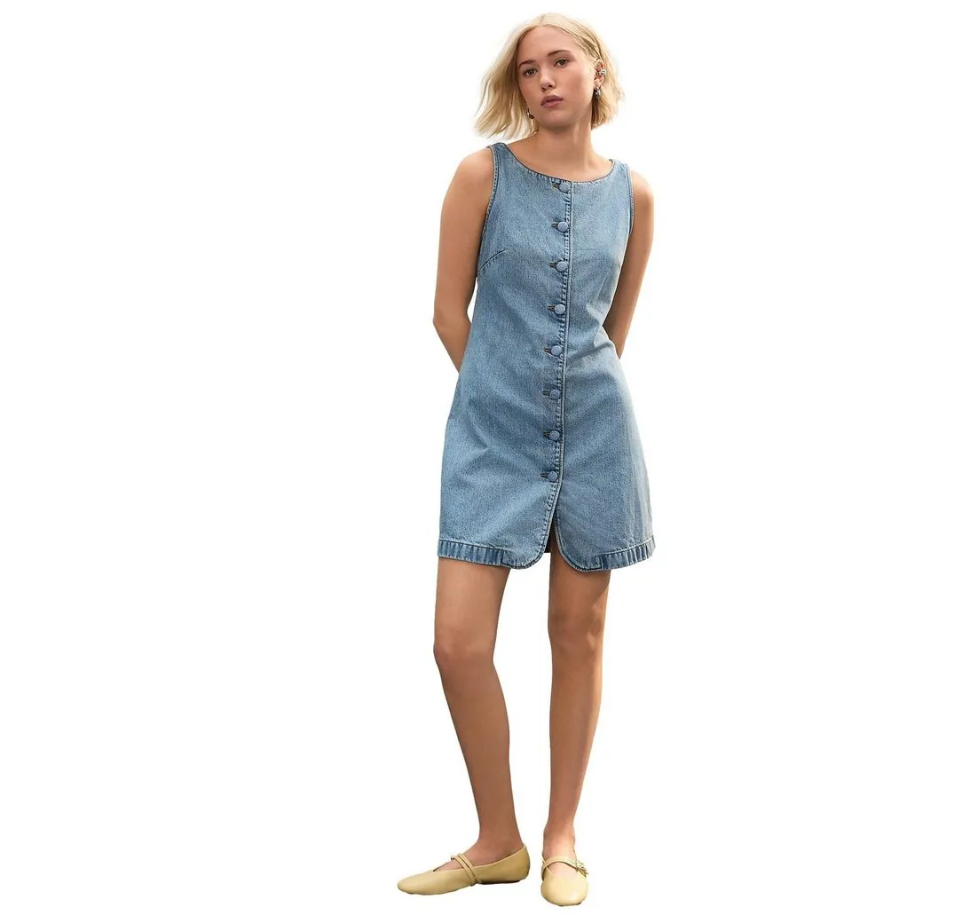 NEXT Jeanskleid Geknöpftes Denim-Minikleid mit U-Boot-Ausschnitt (1-tlg)