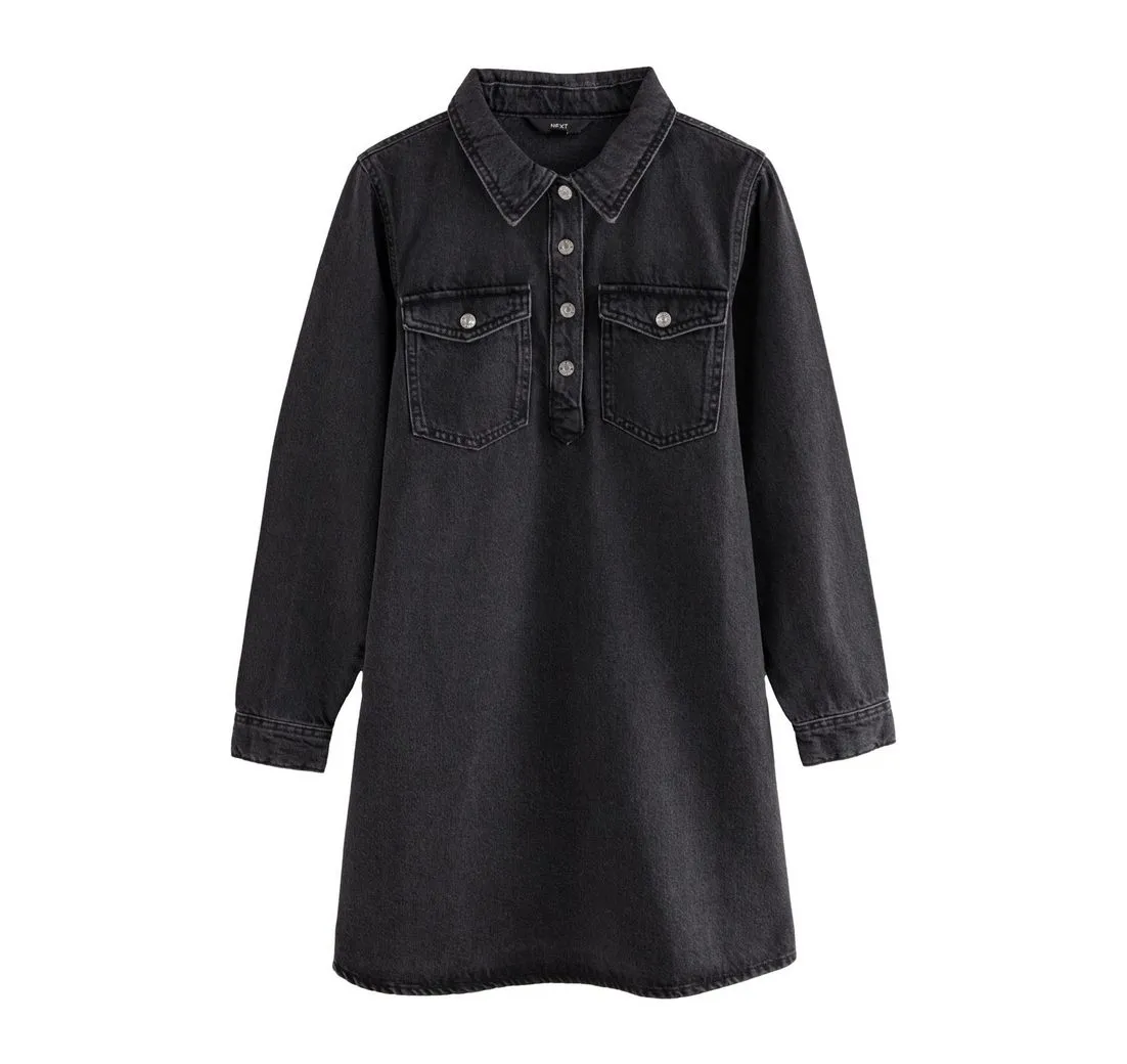 NEXT Jeanskleid Jeans-Minikleid mit halber Knopfleiste (1-tlg)