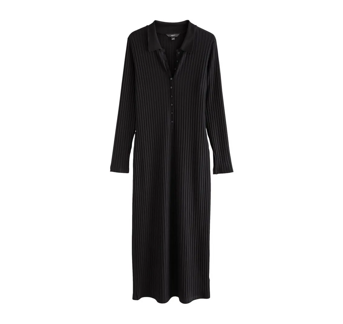 NEXT Maxikleid Langärmeliges Maxikleid mit Kragendetail (1-tlg)
