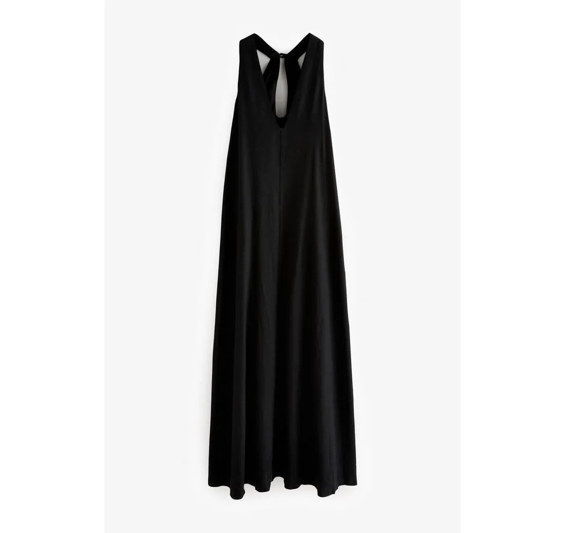 NEXT Maxikleid Neckholder-Maxikleid mit Leinen, Kurzgröße (1-tlg)