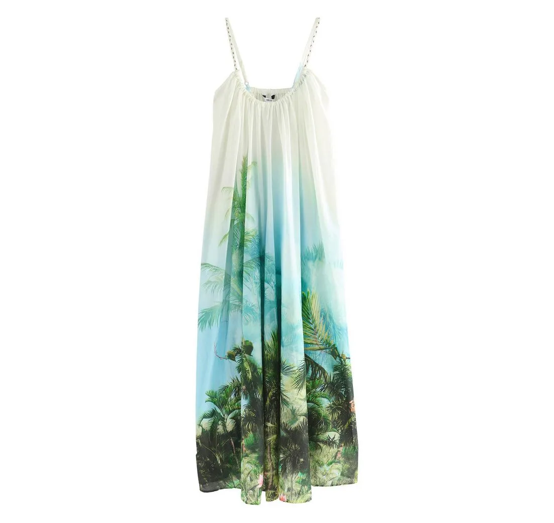 NEXT Maxikleid Voluminöses Maxikleid aus 100 % Baumwolle (1-tlg)