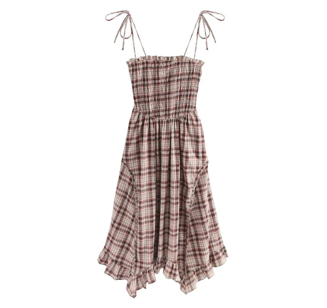 NEXT Midikleid Gesmoktes Midikleid mit asymmetrischem Saum (1-tlg)