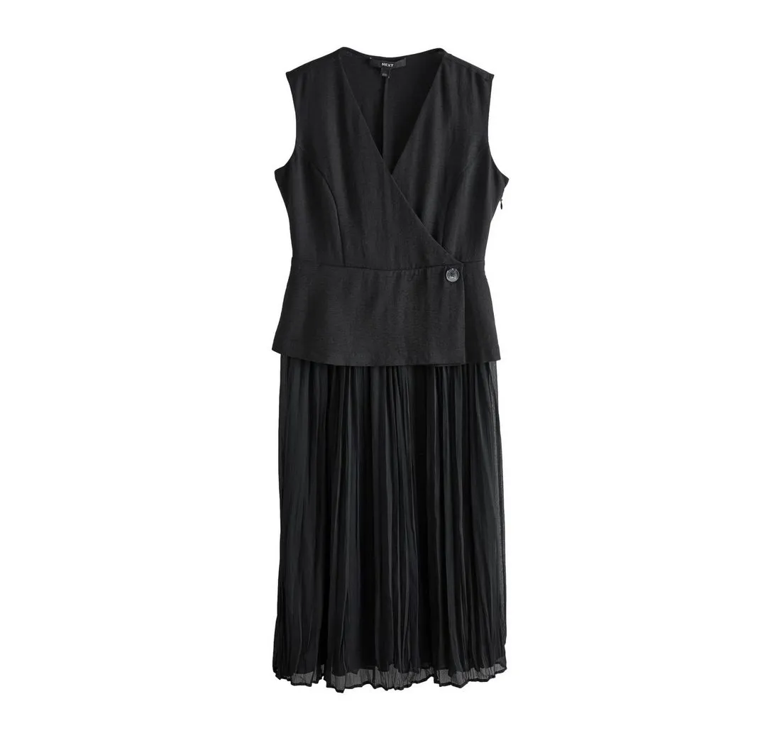 NEXT Midikleid Midikleid mit Faltenrock und Weste, Kurzgröße (1-tlg)