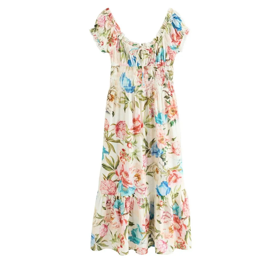 NEXT Midikleid Midikleid mit Puffärmeln und eckigem Ausschnitt (1-tlg)
