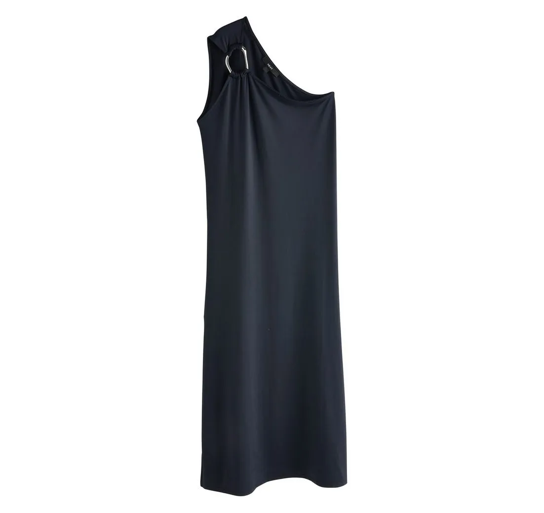 NEXT Midikleid One-Shoulder-Midikleid mit silberfarbenem Beschlag (1-tlg)