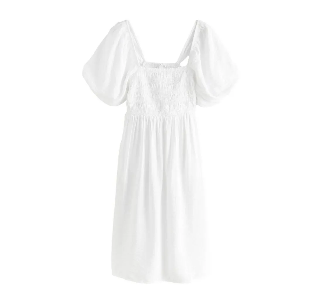 NEXT Midikleid Schulterfreies Midikleid mit Puffärmeln (1-tlg)