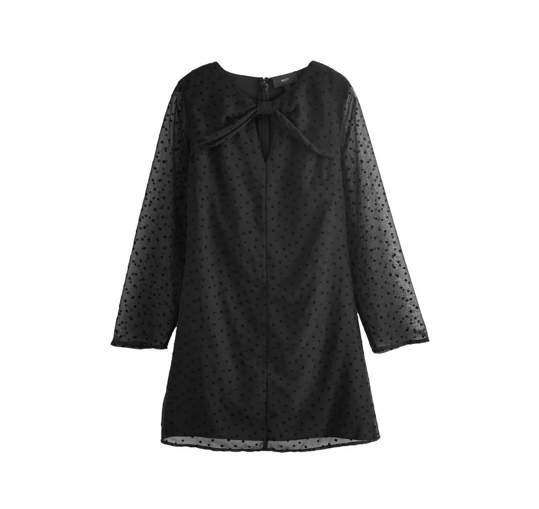 NEXT Minikleid Langärmeliges Minikleid mit Rollkragen Schleifen (1-tlg)