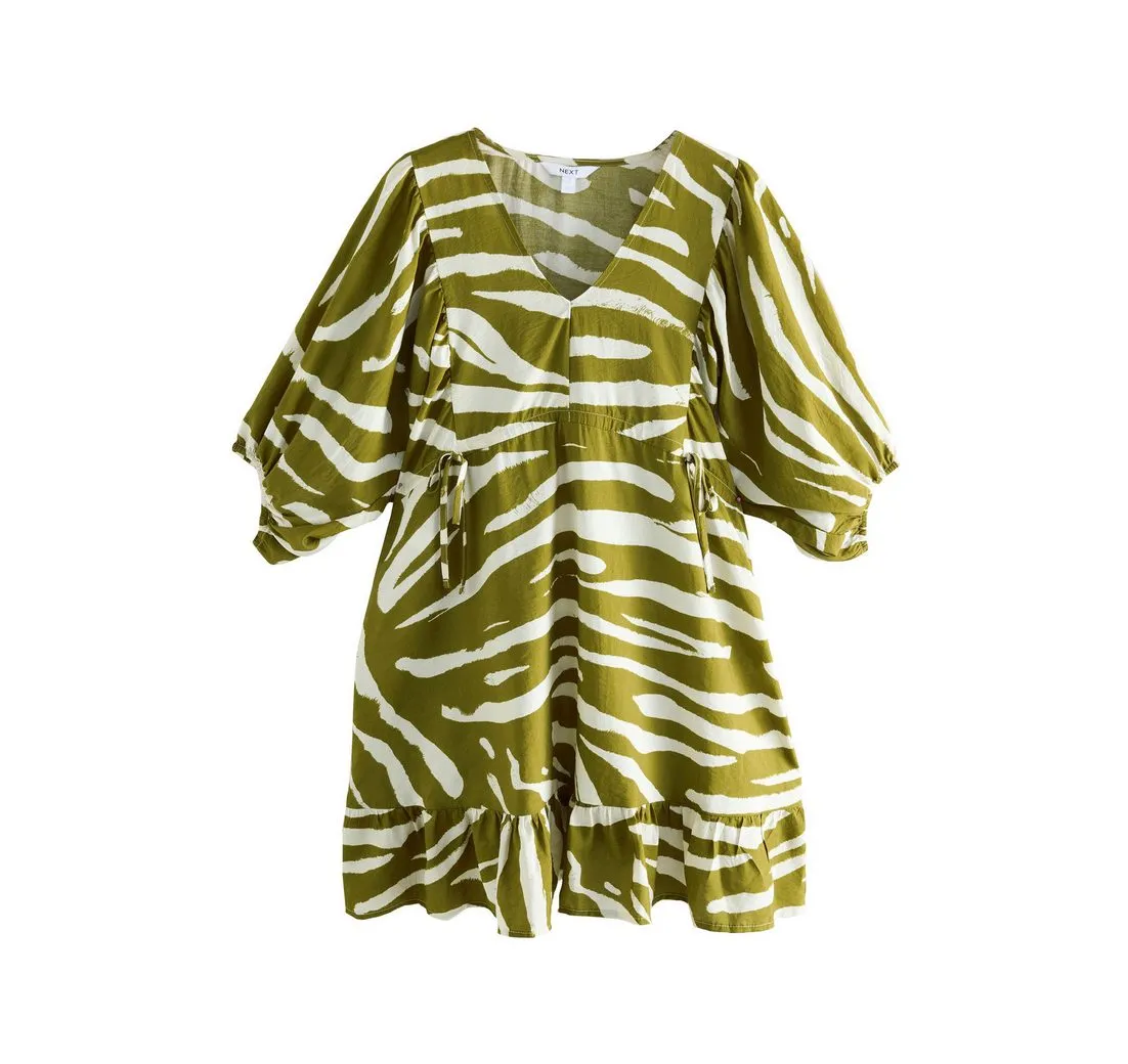 NEXT Minikleid Minikleid mit Bindedetail und Volumen-Ärmeln (1-tlg)