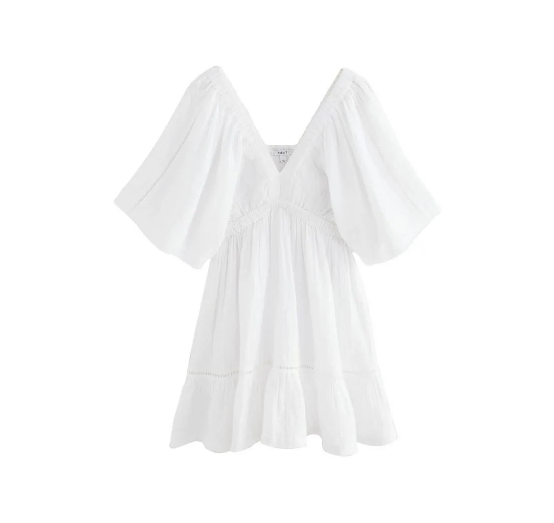 NEXT Minikleid Strukturiertes Minikleid aus 100 % Baumwolle (1-tlg)