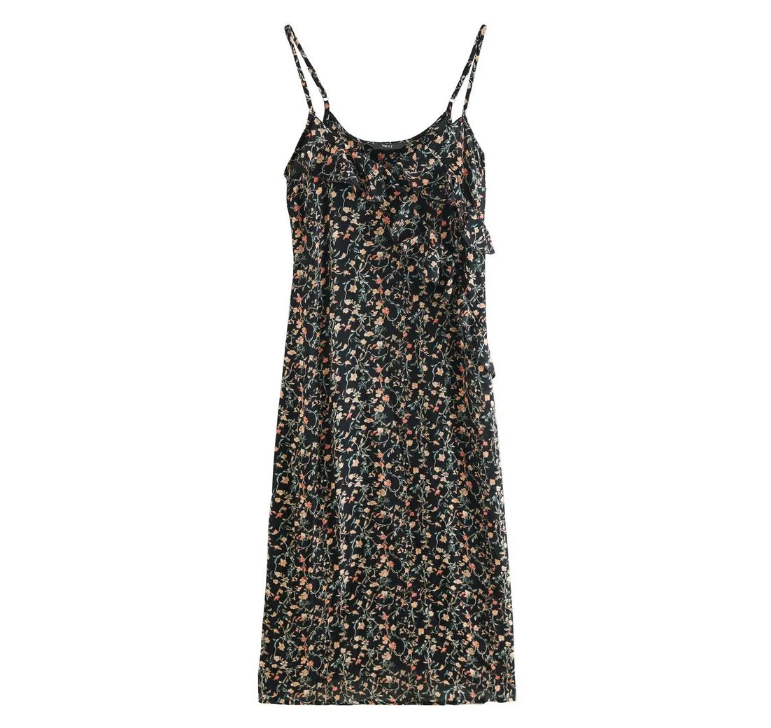 NEXT Sommerkleid Mittellanges Trägerkleid mit Rüschen (1-tlg)