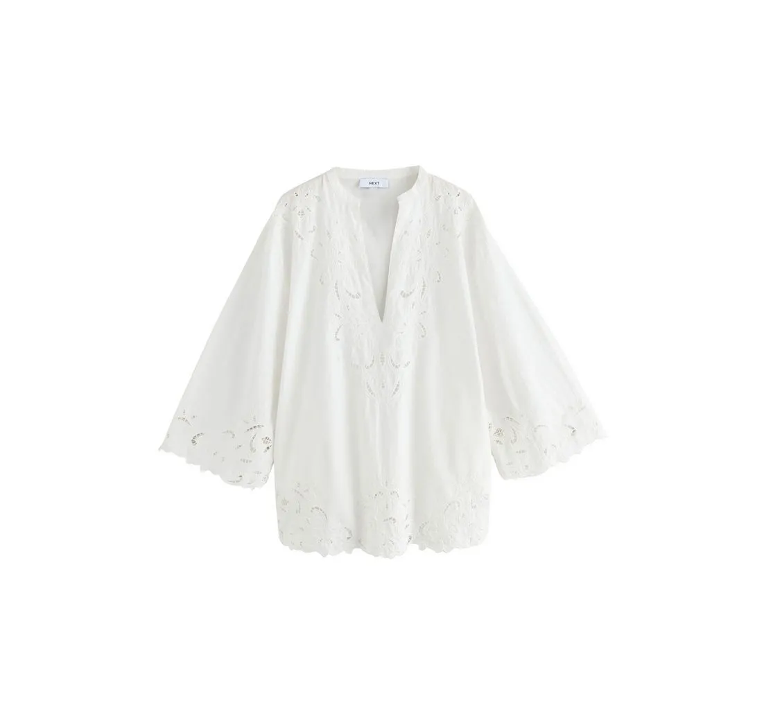 NEXT Strandkleid Kaftan-Cover-up mit Lochstickerei aus Baumwolle (1-tlg)