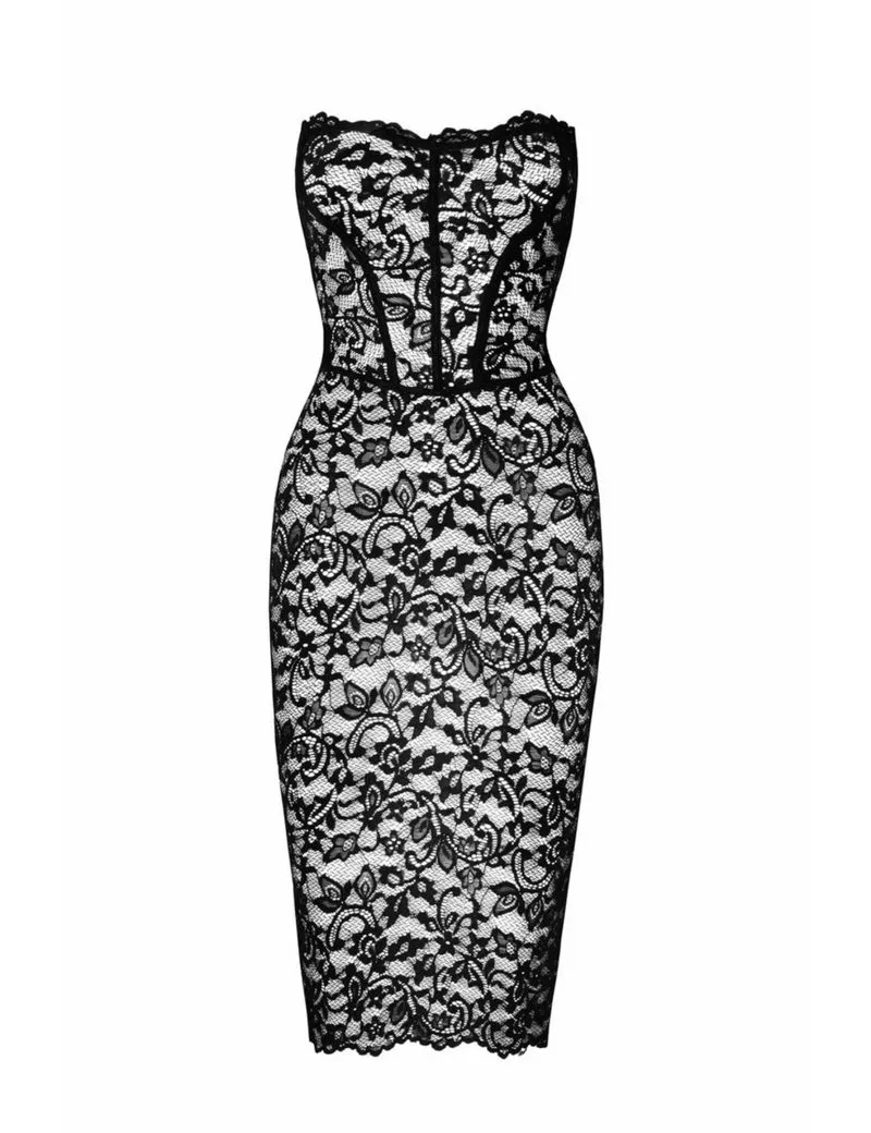 NOIR HANDMADE Midikleid halblanges Kleid in schwarz - 2XL