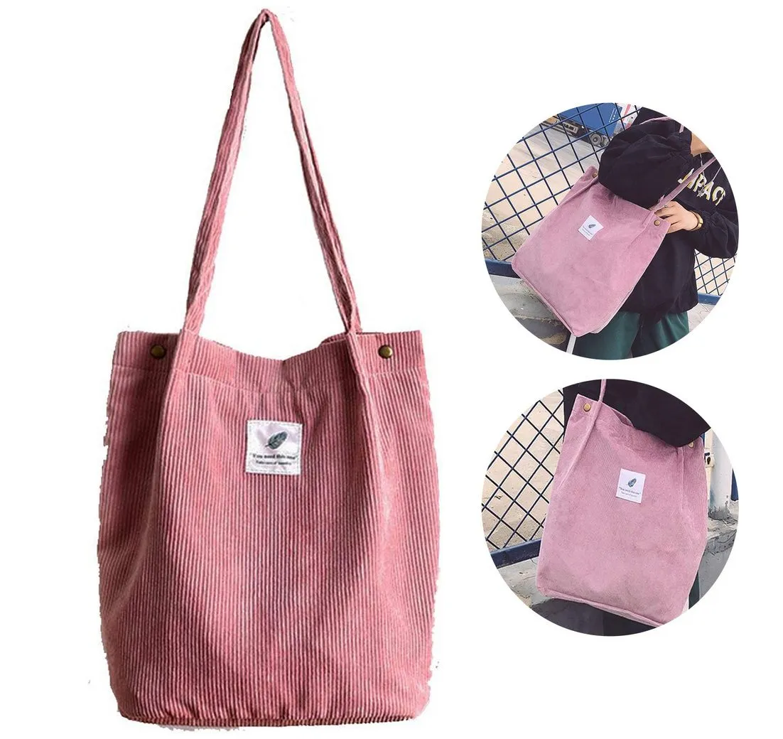 OKWISH Handtasche Kordsamtschultertasche Tote Bag Freizeittasche Alltagstasche (Arbeitstasche Laptoptasche mit 3 Druckknöpfe, Unitasche, Bürotasche), für geschenk Arbeit Wochenende Schule Büro Reisen frau