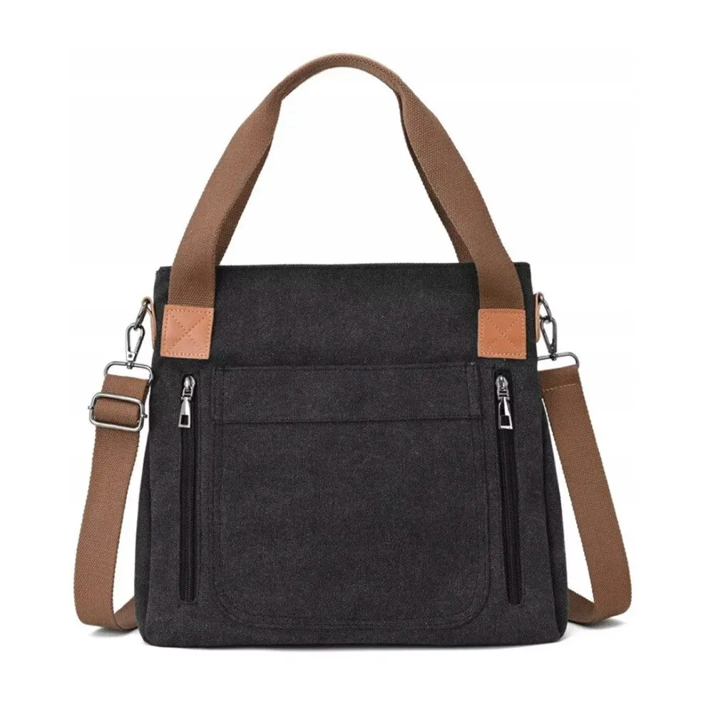 OKWISH Henkeltasche Damen Umhängetasche Tragetasche Schultertasche Tasche Shopper (Canvas Crossbody Bag mit Mehreren Fächern, 1-tlg., Freizeittasche, 35 x 12 x 32 cm, Vintage Stil), für Frau Frauen Jungen Freizeit Arbeit Business Schule Büro Reisen usw