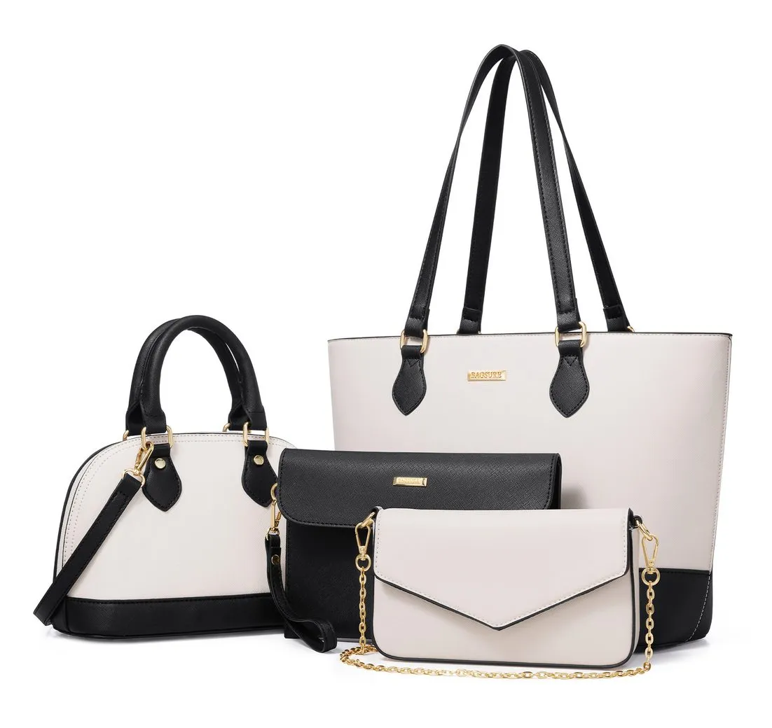 OKWISH Henkeltasche Umhängetasche Handtasche Tragetasche Aktentasche Tasche (Schultertasche Arbeitstasche Messenger-Tasche Top Griff Schultergurt, 4-tlg., Freizeittasche, Ledertasche, Unitasche, Bürotasche), für Frau Frauen Jungen Freizeit Business Schule Büro Reisen usw