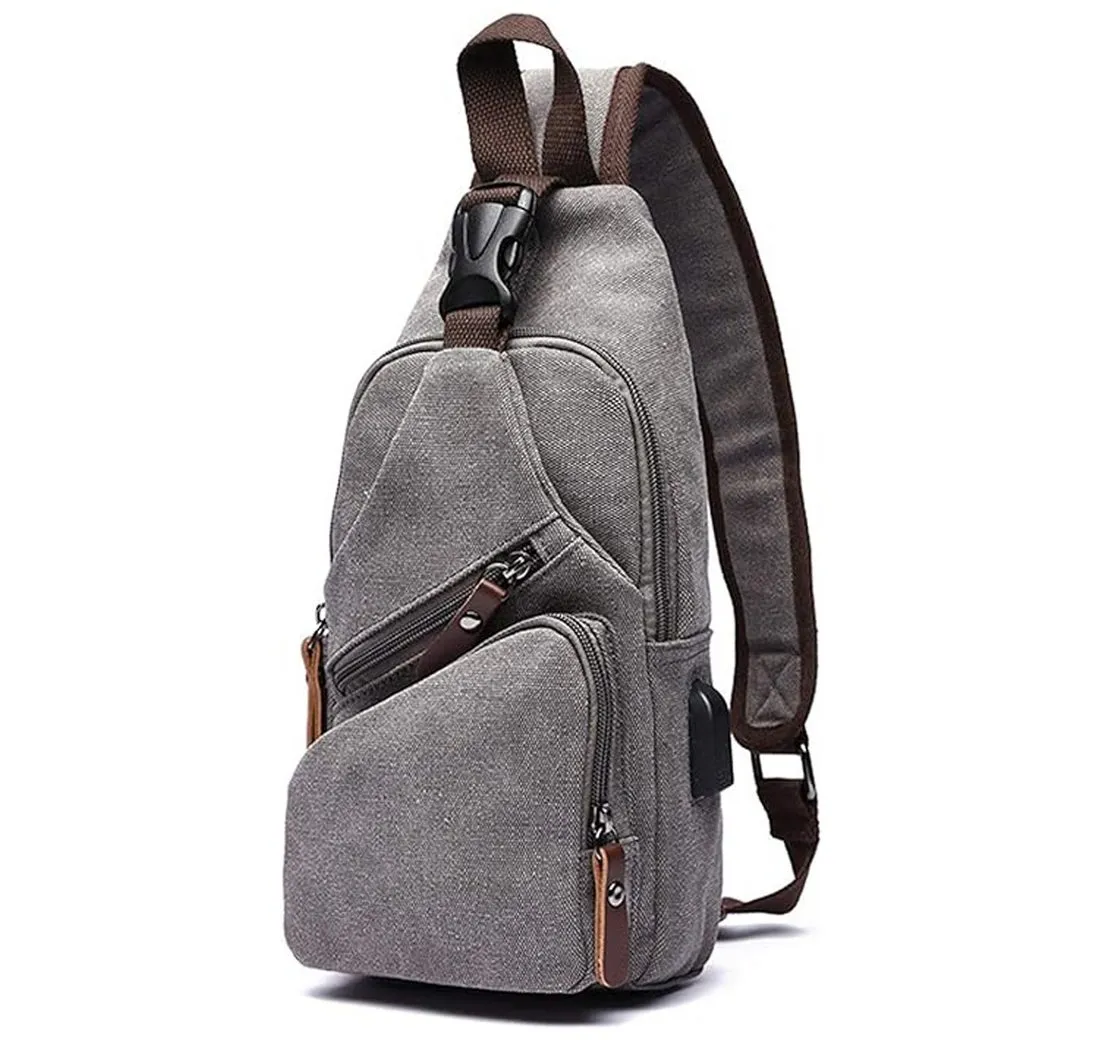 OKWISH Schultertasche Brusttasche Sling Schulter Rucksack Rucksäcke Crossbody Umhängetasche (Herren Damen Geldgürtel Sport Sporttasche Groß 15 x 31 x 7 cm, 1-tlg., Handytasche, Unisex, mit USB-Lade-Anschluss, Anti-Diebstahl Fach), für Outdoor Camping Reisen Wandern Radfahren Multipurpose Tagepacks