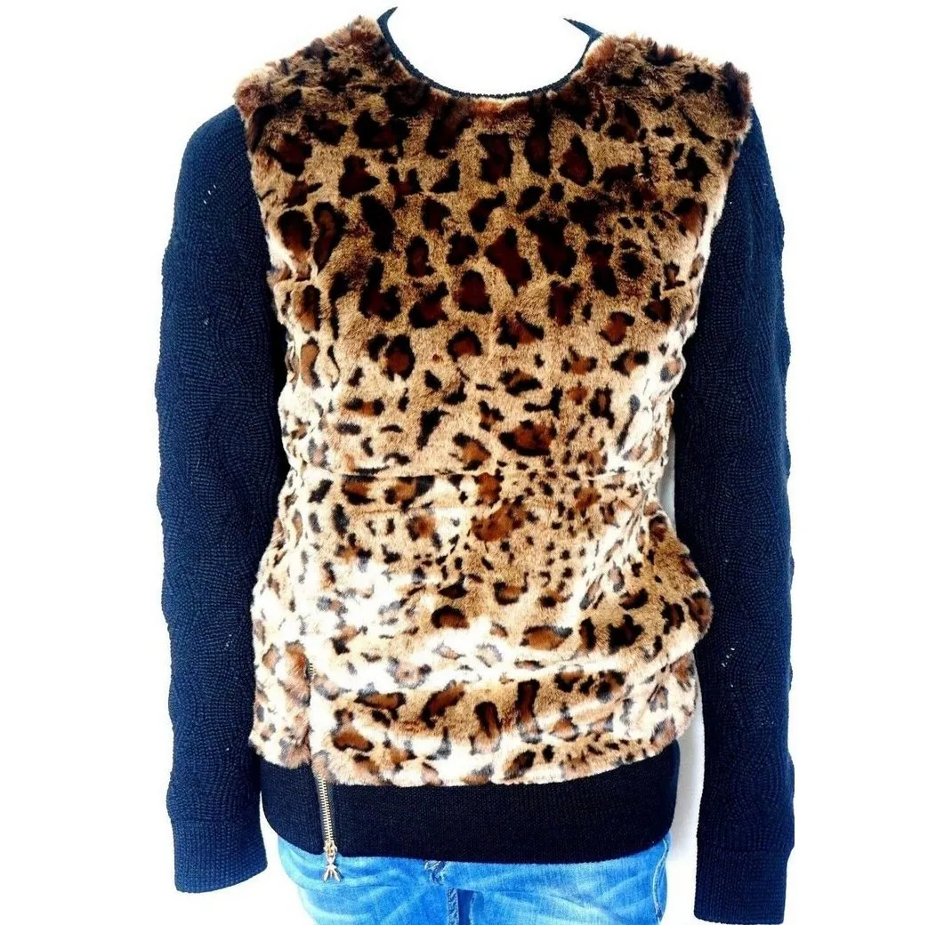 PATRIZIA PEPE Stillpullover Patrizia Pepe Damen Pullover Shifting Leo Schwarz/Leopard Muster