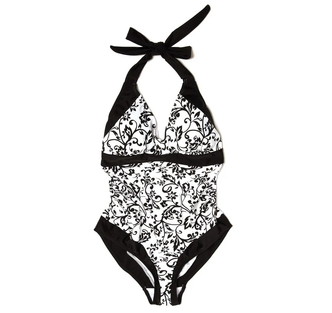 PETIT AMOUR Umstandsbadeanzug ARI Bademode Schwangere Schwarz-Weiß bedruckt Neckholder Größe S / 36 für Schwimmen, für SUP, für Strand und Schwimmbad