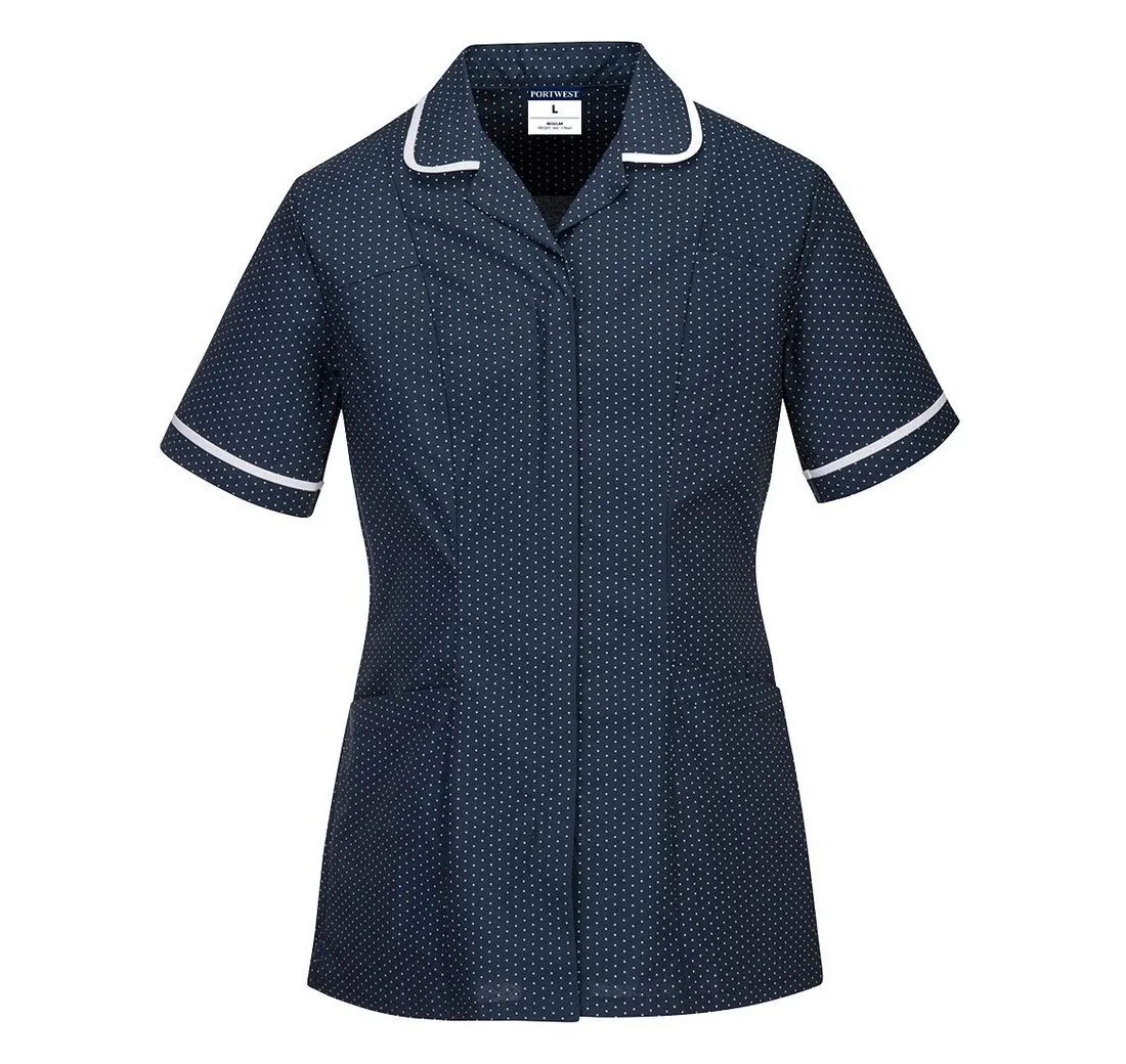 PORTWEST Umstandstunika KLASSISCHE STRETCH TUNIKA FÜR PFLEGEHEIME BLAU POLKA-DOT-DESIGN