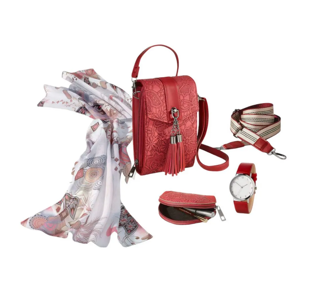 Preis-Shop24 Handtasche 5 tlg. Accessoire-Set Handytasche,Uhr,Gurt, Börse,Schal