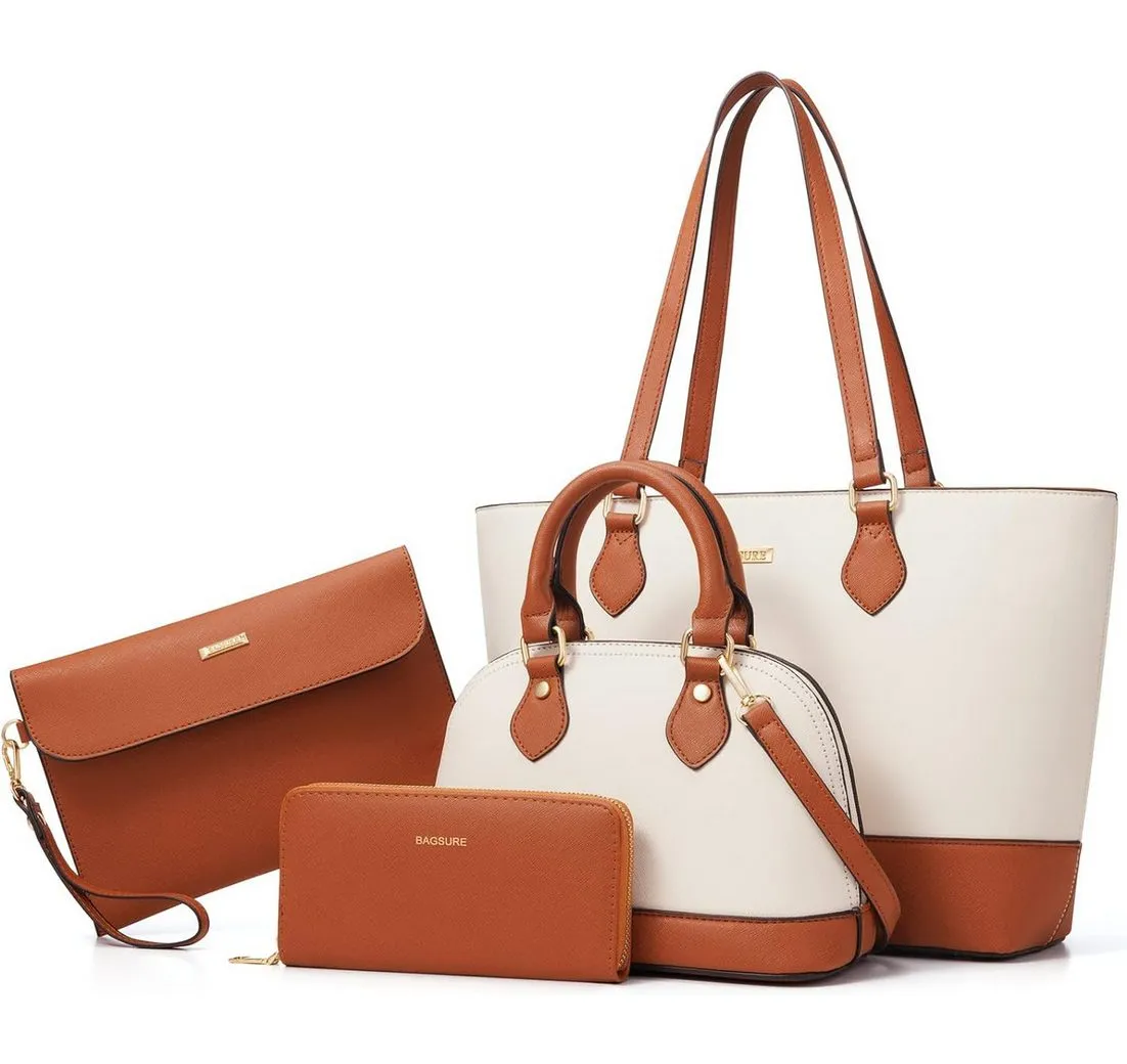 REDOM Henkeltasche Tragetasche Handtasche Umhängetasche Aktentasche (Arbeitstasche Messenger-Tasche Top Griff mit Schultergurt, 4-tlg., Freizeittasche, Ledertasche, Unitasche, Bürotasche, Kunstleder), für Frauen Arbeit Business Schule Büro Reisen usw