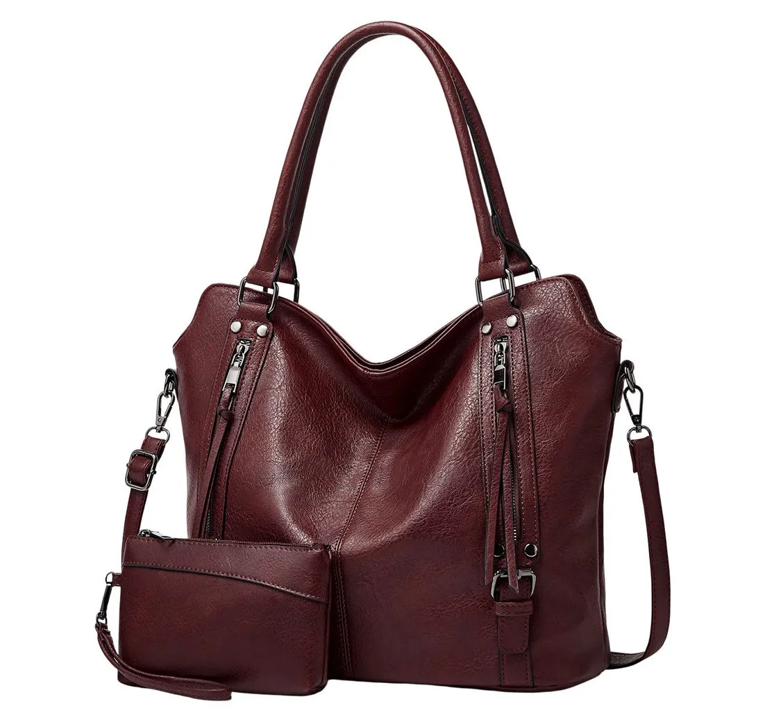 Refttenw Handtasche Damen Ledertasche Henkeltasche Schultertasche Groß Umhängetasche, mit geräumigem Hauptfach, Vegan, mit Geldbörse,2er-Set