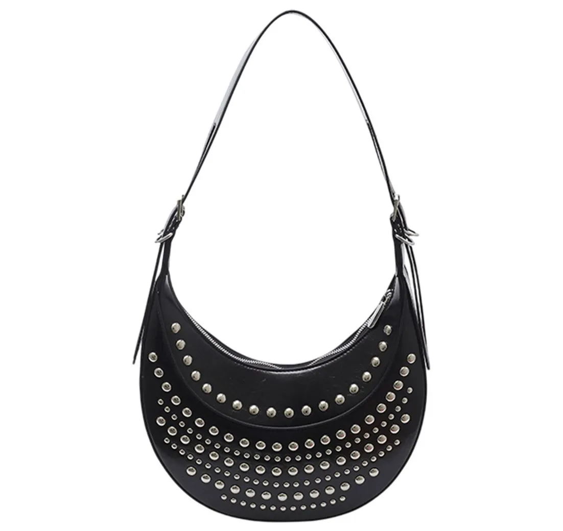 Refttenw Handtasche Damen Nieten Umhängetasche,Tasche im Halbmond Stil