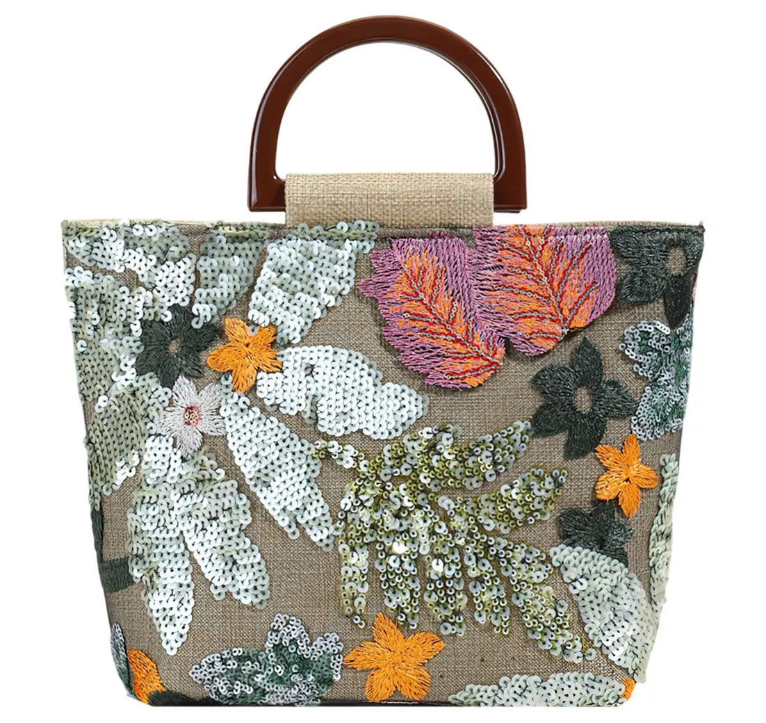 Refttenw Henkeltasche Damen Clutch Geldbörsen Bunte Pailletten & Floraler Bestickte, Grün