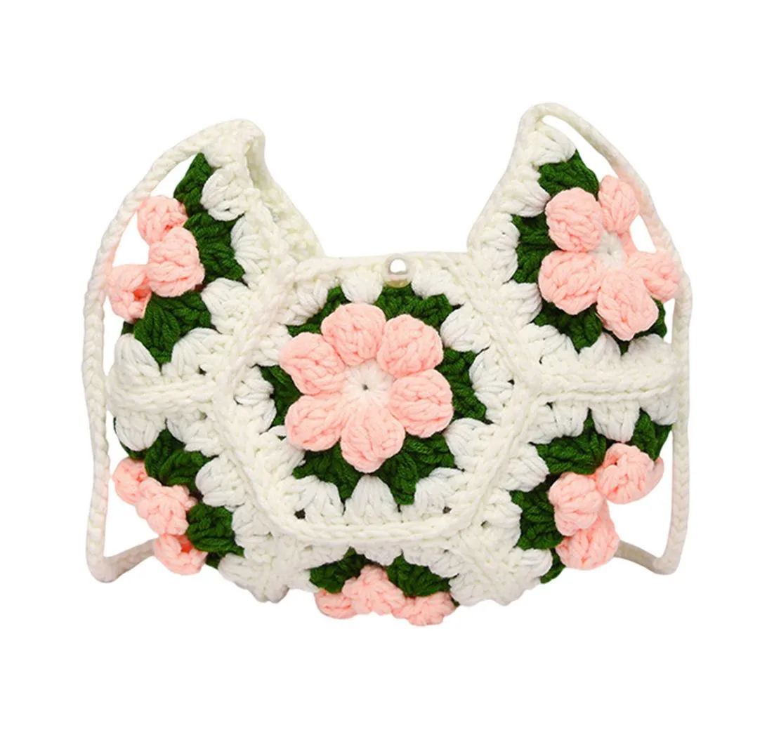 Refttenw Schultertasche Damen Mädchen Handgehäkelt Blume Tasche Häkeln Schulter Umhängetasche